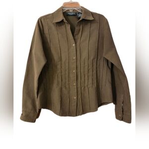 VTG Lemon Grass Studio Olive Green Buttondown Pintucking Boho Peasant Sz Medium